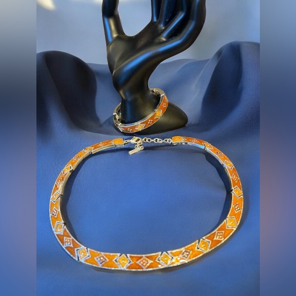 Napier Orange & Silver Enamel Necklace & Bracelet Set - Picture 2 of 6